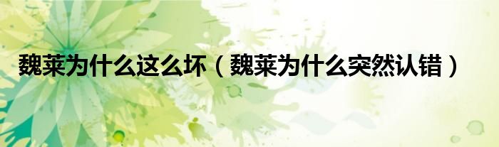魏萊為什么這么壞（魏萊為什么突然認(rèn)錯(cuò)）