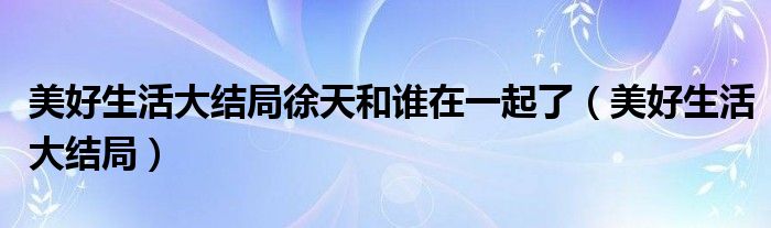 美好生活大結(jié)局徐天和誰在一起了（美好生活大結(jié)局）