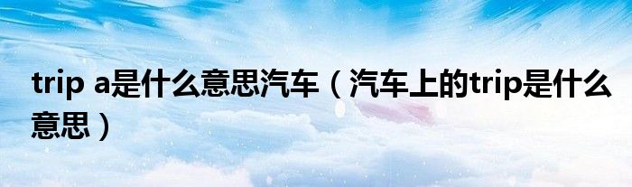 trip a是什么意思汽車（汽車上的trip是什么意思）