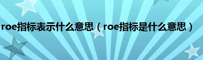 roe指標(biāo)表示什么意思（roe指標(biāo)是什么意思）