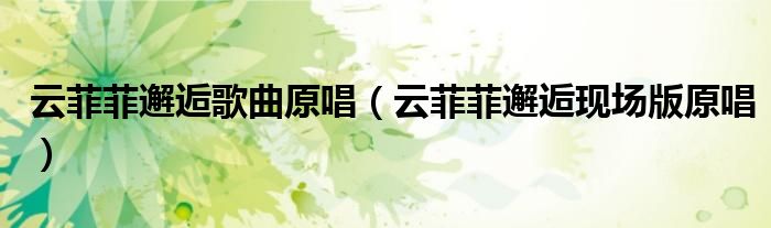 云菲菲邂逅歌曲原唱（云菲菲邂逅現(xiàn)場(chǎng)版原唱）