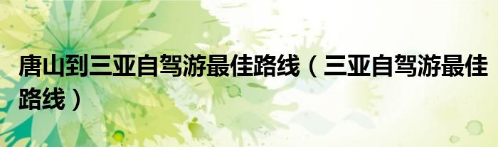 唐山到三亞自駕游最佳路線（三亞自駕游最佳路線）