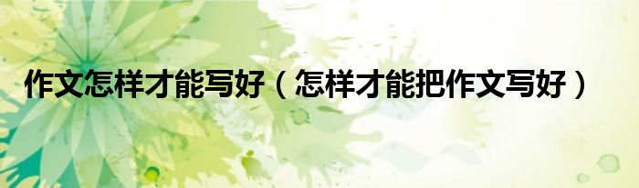 作文怎樣才能寫好（怎樣才能把作文寫好）