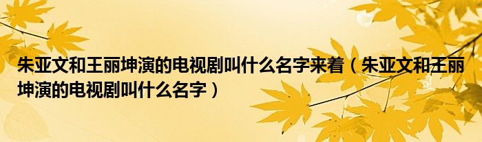 朱亞文和王麗坤演的電視劇叫什么名字來著（朱亞文和王麗坤演的電視劇叫什么名字）