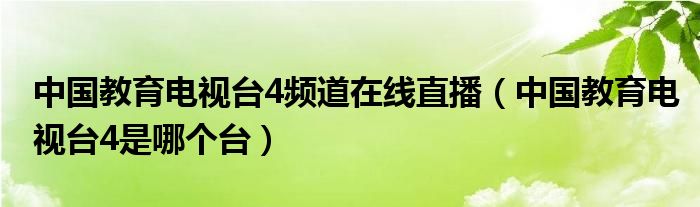 中國教育電視臺4頻道在線直播（中國教育電視臺4是哪個臺）