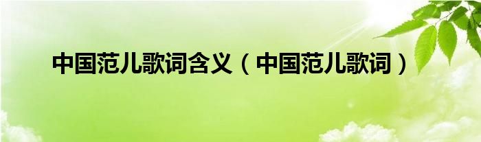 中國范兒歌詞含義（中國范兒歌詞）