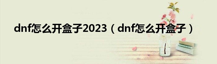 dnf怎么開(kāi)盒子2023（dnf怎么開(kāi)盒子）