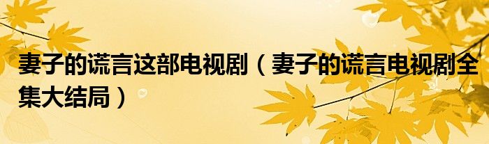 妻子的謊言這部電視劇（妻子的謊言電視劇全集大結(jié)局）
