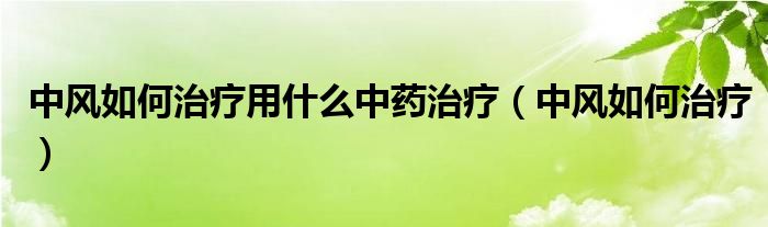 中風(fēng)如何治療用什么中藥治療（中風(fēng)如何治療）