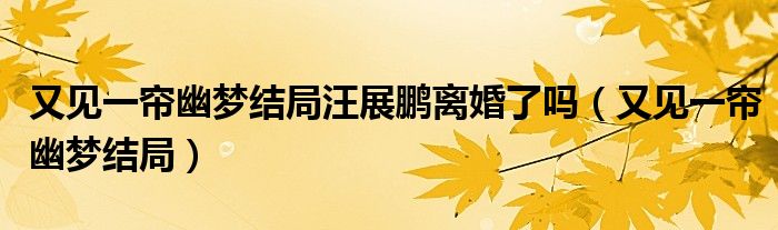 又見一簾幽夢結(jié)局汪展鵬離婚了嗎（又見一簾幽夢結(jié)局）