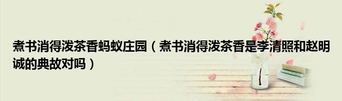 煮書消得潑茶香螞蟻莊園（煮書消得潑茶香是李清照和趙明誠的典故對(duì)嗎）