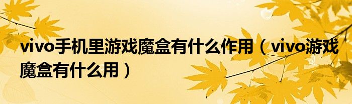 vivo手機里游戲魔盒有什么作用（vivo游戲魔盒有什么用）