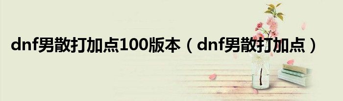 dnf男散打加點100版本（dnf男散打加點）