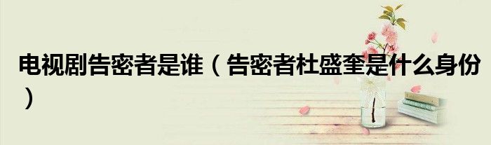 電視劇告密者是誰（告密者杜盛奎是什么身份）