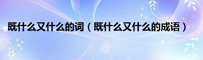既什么又什么的詞（既什么又什么的成語）