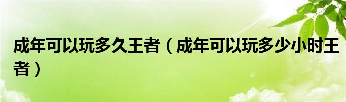 成年可以玩多久王者（成年可以玩多少小時王者）
