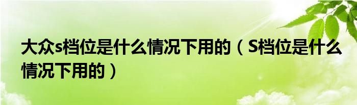 大眾s檔位是什么情況下用的（S檔位是什么情況下用的）
