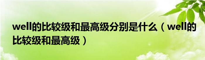 well的比較級(jí)和最高級(jí)分別是什么（well的比較級(jí)和最高級(jí)）