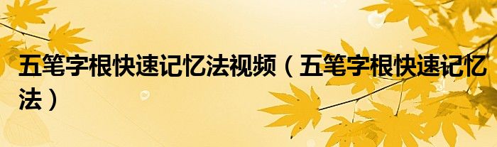 五筆字根快速記憶法視頻（五筆字根快速記憶法）
