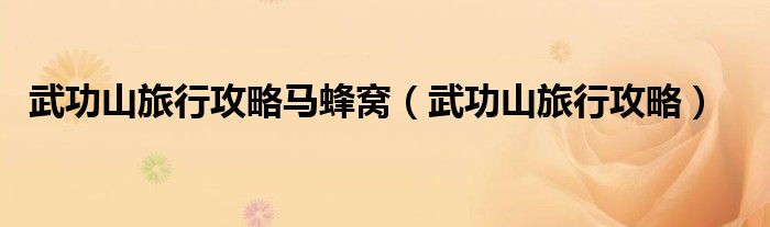 武功山旅行攻略馬蜂窩（武功山旅行攻略）