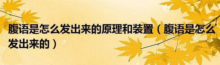 腹語是怎么發(fā)出來的原理和裝置（腹語是怎么發(fā)出來的）