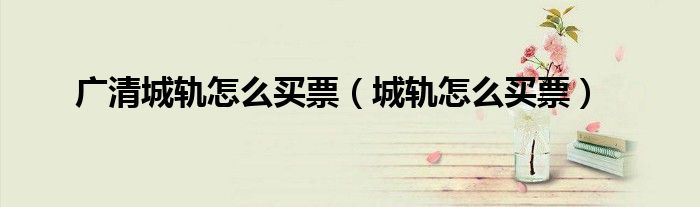 廣清城軌怎么買票（城軌怎么買票）