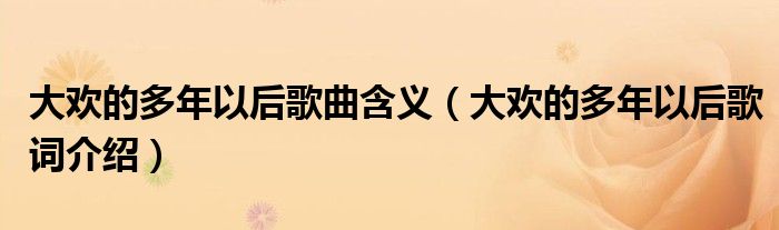 大歡的多年以后歌曲含義（大歡的多年以后歌詞介紹）