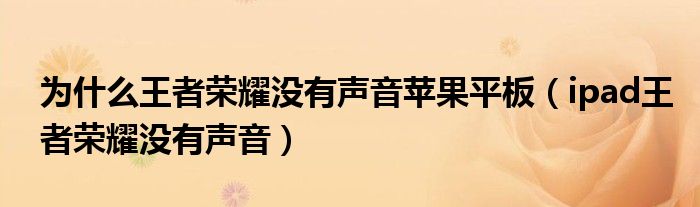 為什么王者榮耀沒有聲音蘋果平板（ipad王者榮耀沒有聲音）