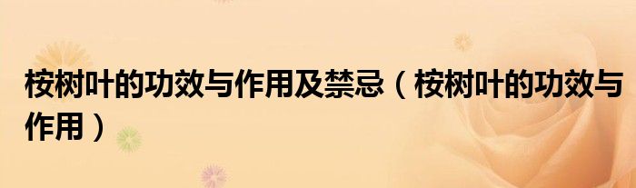 桉樹葉的功效與作用及禁忌（桉樹葉的功效與作用）