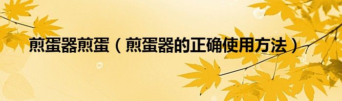 煎蛋器煎蛋（煎蛋器的正確使用方法）