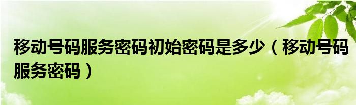 移動號碼服務密碼初始密碼是多少（移動號碼服務密碼）