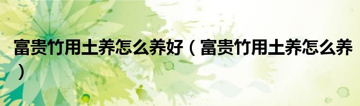 富貴竹用土養(yǎng)怎么養(yǎng)好（富貴竹用土養(yǎng)怎么養(yǎng)）