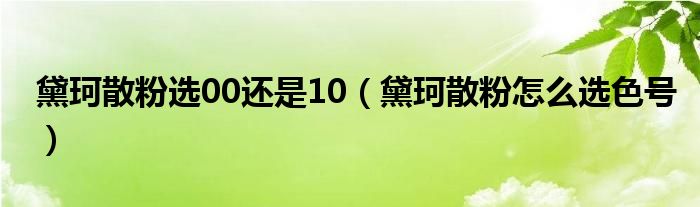 黛珂散粉選00還是10（黛珂散粉怎么選色號(hào)）