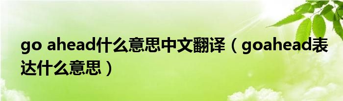 go ahead什么意思中文翻譯（goahead表達(dá)什么意思）
