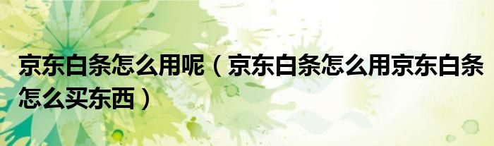 京東白條怎么用呢（京東白條怎么用京東白條怎么買(mǎi)東西）