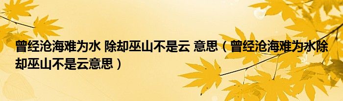 曾經(jīng)滄海難為水 除卻巫山不是云 意思（曾經(jīng)滄海難為水除卻巫山不是云意思）