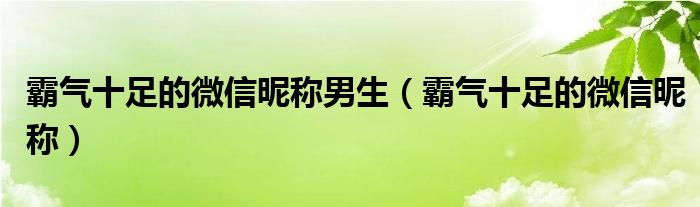 霸氣十足的微信昵稱男生（霸氣十足的微信昵稱）