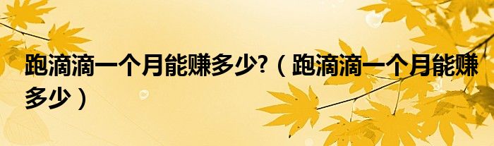 跑滴滴一個月能賺多少?（跑滴滴一個月能賺多少）