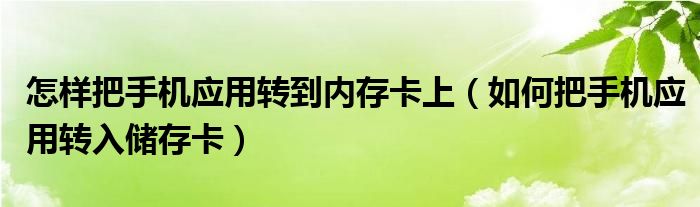 怎樣把手機應(yīng)用轉(zhuǎn)到內(nèi)存卡上（如何把手機應(yīng)用轉(zhuǎn)入儲存卡）