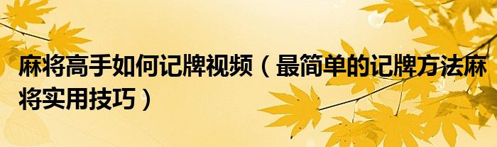 麻將高手如何記牌視頻（最簡單的記牌方法麻將實(shí)用技巧）