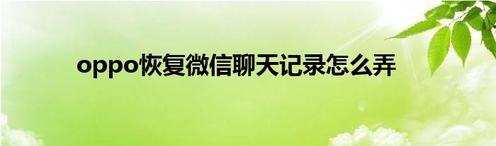 oppo恢復(fù)微信聊天記錄怎么弄