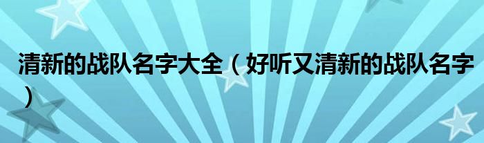 清新的戰(zhàn)隊名字大全（好聽又清新的戰(zhàn)隊名字）