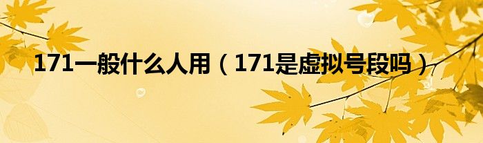 171一般什么人用（171是虛擬號段嗎）