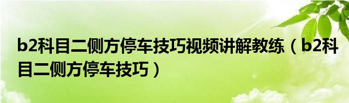 b2科目二側(cè)方停車技巧視頻講解教練（b2科目二側(cè)方停車技巧）