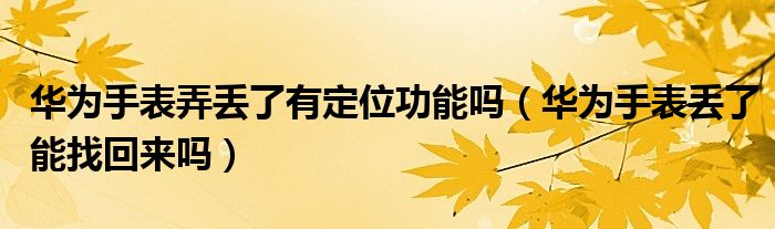 華為手表弄丟了有定位功能嗎（華為手表丟了能找回來嗎）
