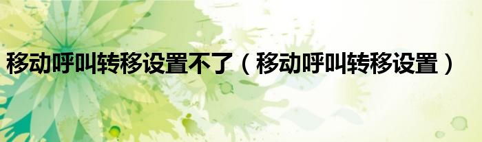 移動(dòng)呼叫轉(zhuǎn)移設(shè)置不了（移動(dòng)呼叫轉(zhuǎn)移設(shè)置）
