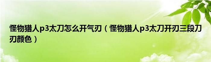 怪物獵人p3太刀怎么開氣刃（怪物獵人p3太刀開刃三段刀刃顏色）