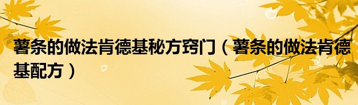 薯條的做法肯德基秘方竅門（薯條的做法肯德基配方）