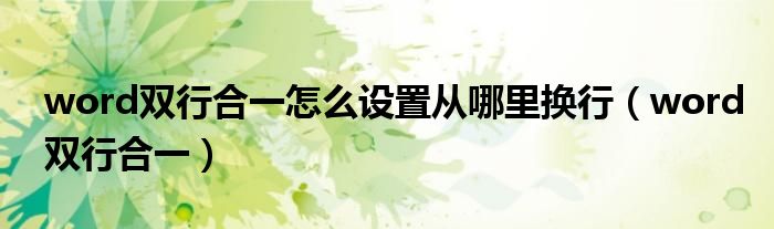 word雙行合一怎么設(shè)置從哪里換行（word雙行合一）