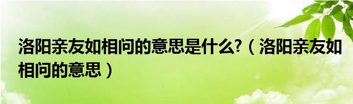 洛陽(yáng)親友如相問的意思是什么?（洛陽(yáng)親友如相問的意思）